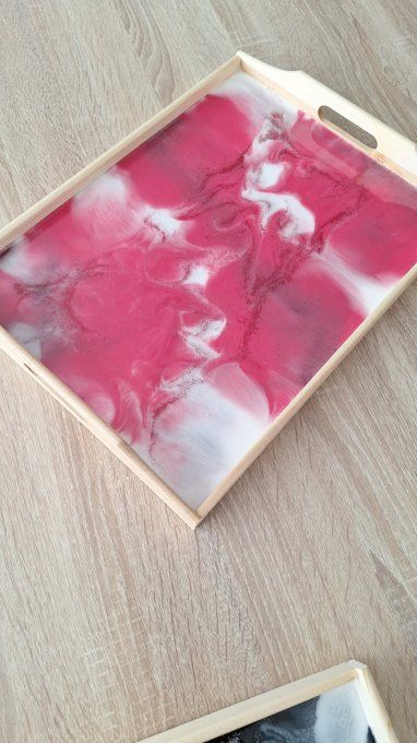 Plateau marbré Rouge Cerise et Blanc